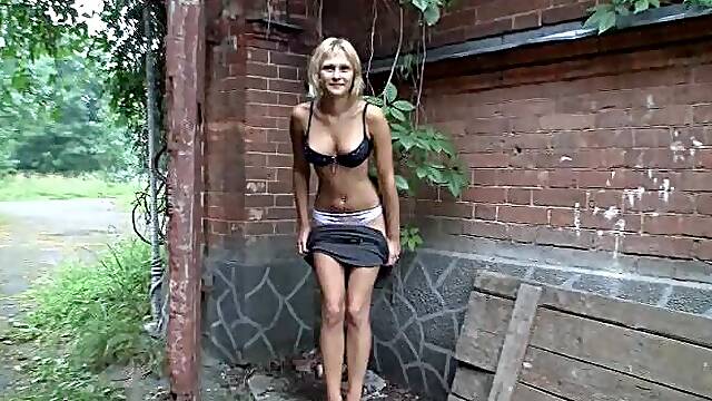 Naughty Blonde Goes For a Walk and an Orgasm